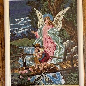 Guardian Angel Needlepoint Framed Wall Art